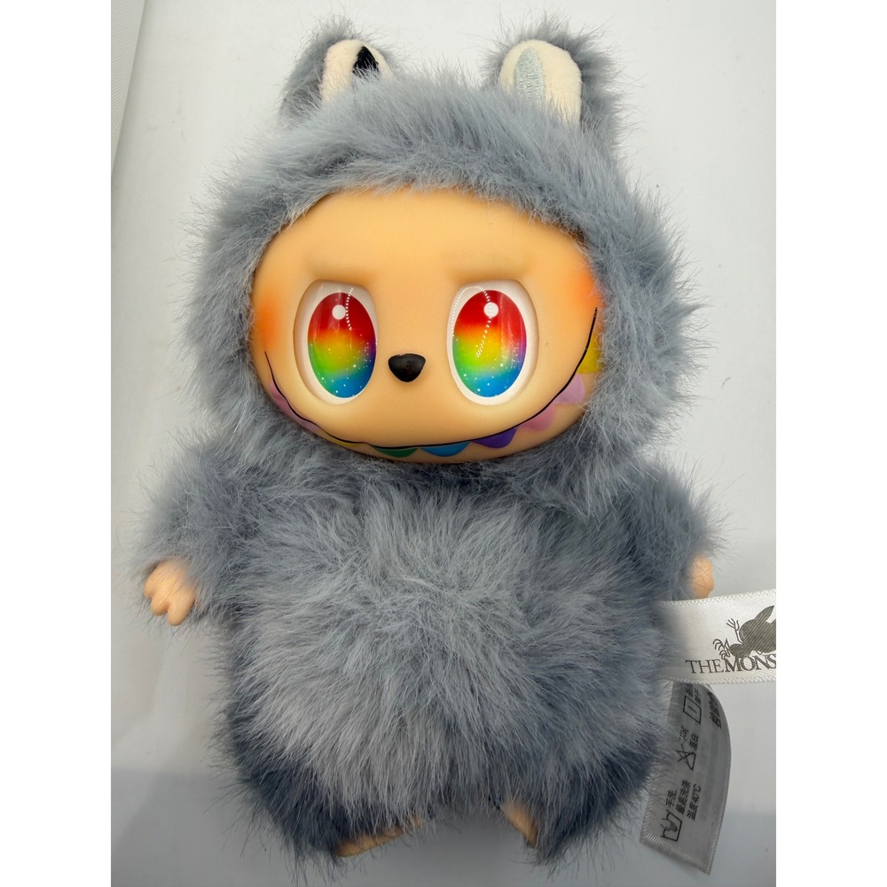 Pop Mart The Monsters Labubu Have a Seat Plush Vinyl Doll Grey Rainbow Eyes